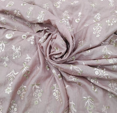 Pastel Pink Floral Butta Thread Zari Chanderi Silk Embroidery