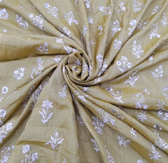 Light Mustard Yellow Floral Butta Thread Zari Chanderi Silk Embroidery