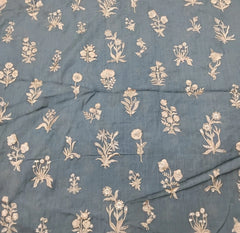 Grey Floral Butta Thread Zari Chanderi Silk Embroidery