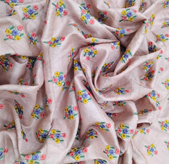 Pink Floral Motifs Multicolour Thread Pure Tussar Embroidery