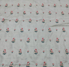 Natural Beige Floral Motifs Thread & Sequin Pure Tussar Embroidery