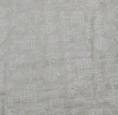Natural Beige Warli Thread & Sequin Pure Munga Silk Embroidery