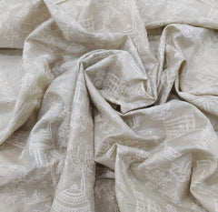 Natural Beige Warli Thread & Sequin Pure Munga Silk Embroidery