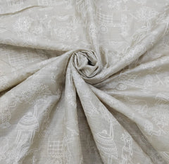 Natural Beige Warli Thread & Sequin Pure Munga Silk Embroidery
