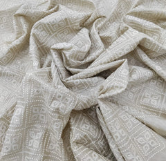 Natural Beige Diamond Floral Thread&Sequin Pure Munga Silk Embroidery