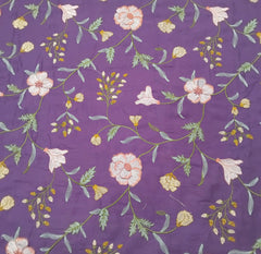 Purple Multicolour Floral Thread Chinia Silk Embroidery