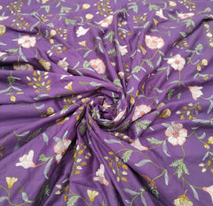 Purple Multicolour Floral Thread Chinia Silk Embroidery