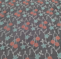 Black Floral Thread Chinia Silk Embroidery
