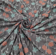Black Floral Thread Chinia Silk Embroidery
