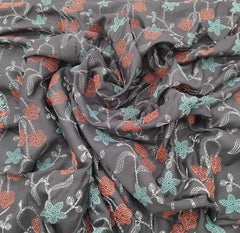 Black Floral Thread Chinia Silk Embroidery