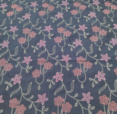 Dark Blue Floral Thread Chinia Silk Embroidery
