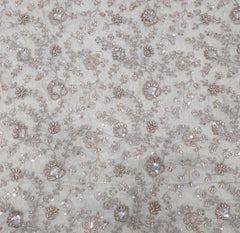 Natural Gold Floral Jal Tissue Cut Dana & Sequin Work Embroidery