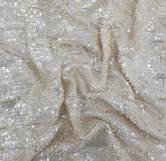 Natural Gold Sequin & Pearl Tissue Embroidery