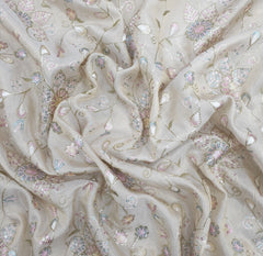 Natural Gold Floral Jal All Over Multicolour Tissue Embroidery