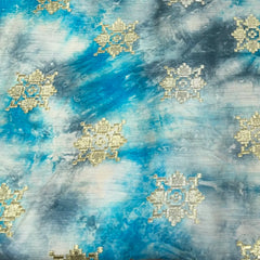 Blue & Grey Tie Dye Munga Silk Zari Brocade