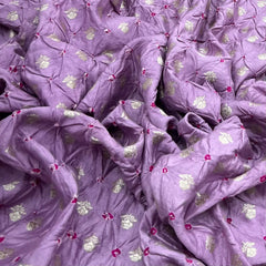 Lilac Purple Bandhani Zari Butti Chinia Silk