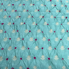 Aqua Blue Bandhani Zari Butti Chinia Silk