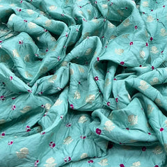 Aqua Blue Bandhani Zari Butti Chinia Silk