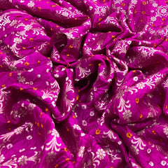 Rani Pink Bandhani Zari Jal Chinia Silk