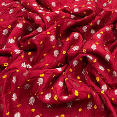 Blood Red Bandhani Zari Butti Chinia Silk