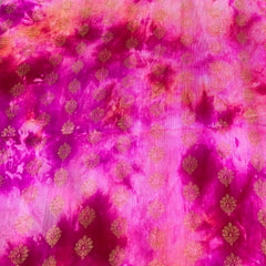 Rani Pink Rainbow Tie Dye Raw Silk Zari Butti Brocade