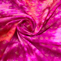 Rani Pink Rainbow Tie Dye Raw Silk Zari Butti Brocade