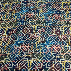 Blue Multi Colour Geometric Dupion Silk Zari Brocade