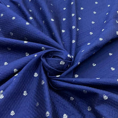 Navy Blue Texture Floral Zari Butti Raw Silk Brocade