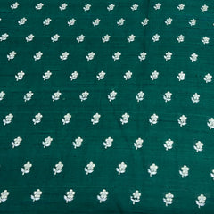 Bottle Green Floral Zari Butti Raw Silk Brocade
