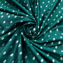 Bottle Green Floral Zari Butti Raw Silk Brocade