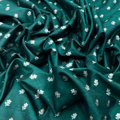 Bottle Green Floral Zari Butti Raw Silk Brocade