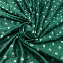 Bottle Green Texture Floral Zari Butti Dupion Silk Brocade
