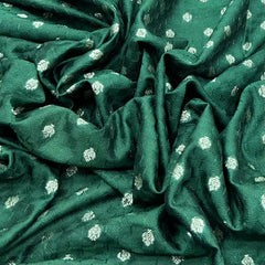 Bottle Green Texture Floral Zari Butti Dupion Silk Brocade