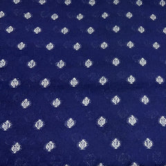 Navy Blue Texture Floral Zari Butti Dupion Silk Brocade