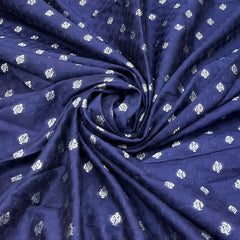 Navy Blue Texture Floral Zari Butti Dupion Silk Brocade