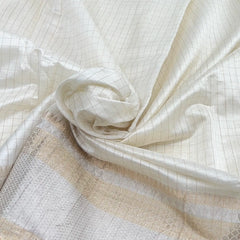 Off White Zari Border Checks Chinia Silk Brocade