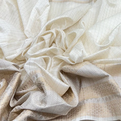 Off White Zari Border Checks Chinia Silk Brocade