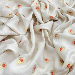 Off White & Orange Meenakari Munga Silk Zari Brocade