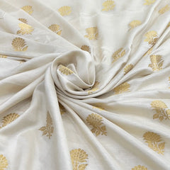 Off White Floral Zari Butta Munga Silk Brocade