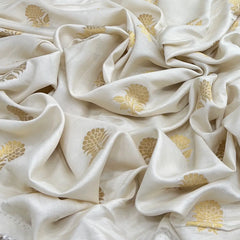 Off White Floral Zari Butta Munga Silk Brocade
