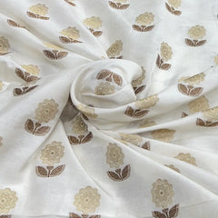 Off White Floral Zari Butta Silk Brocade