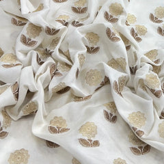 Off White Floral Zari Butta Silk Brocade