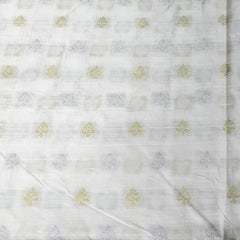 White Silver Gold Floral Zari Butti Raw Silk Brocade