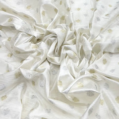 White Silver Gold Floral Zari Butti Raw Silk Brocade