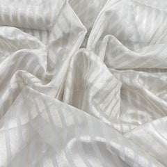 White Silver & Gold Stripe Zari Tissue Organza Brocade