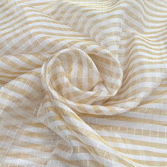 White Gold Stripe Zari Tissue Organza Brocade