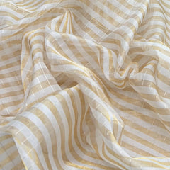 White Gold Stripe Zari Tissue Organza Brocade