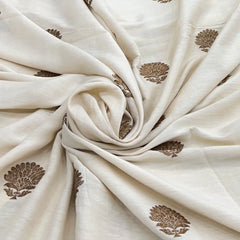 Off White Floral Zari Butta Munga Silk Brocade
