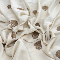 Off White Floral Zari Butta Munga Silk Brocade