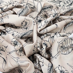 Beige and Black Floral Habutai Silk Print